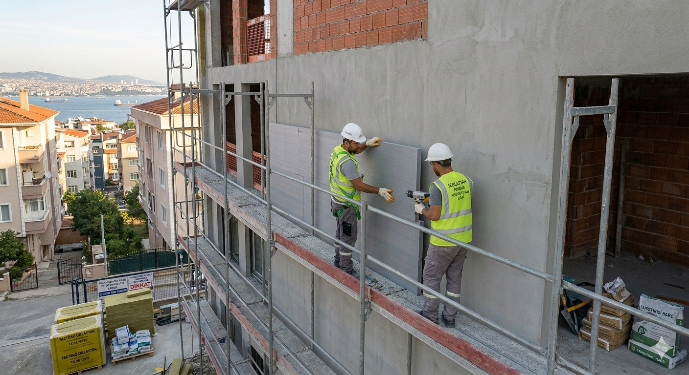 Bina dÄ±ÅŸ cephesinde mantolama ve Ä±sÄ± yalÄ±tÄ±mÄ± uygulamasÄ±